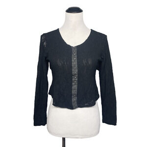 Vtg 90s Anxiety Cafe Black Lace Hook & Eye Crop Top Long Slv Goth Grunge XS READ